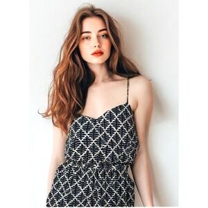 Madewell Silk Dress Sleeveless Print Spaghetti Strap Keyhole Black Size Medium 8